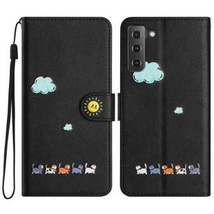 For Samsung Galaxy S22+ 5G Cartoon Cats Leather Phone Case(Black)