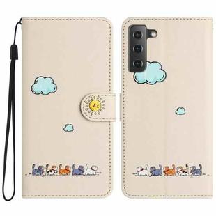 For Samsung Galaxy S22+ 5G Cartoon Cats Leather Phone Case(Beige White)