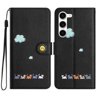 For Samsung Galaxy S23 5G Cartoon Cats Leather Phone Case(Black)