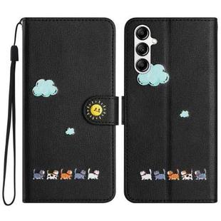 For Samsung Galaxy S23 FE 5G Cartoon Cats Leather Phone Case(Black)