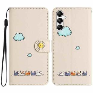 For Samsung Galaxy S23 FE 5G Cartoon Cats Leather Phone Case(Beige White)