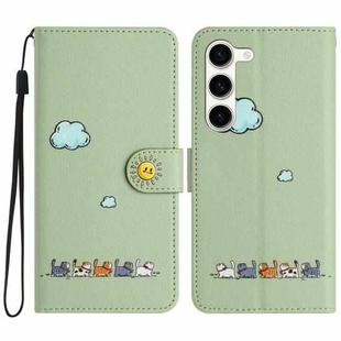 For Samsung Galaxy S23+ 5G Cartoon Cats Leather Phone Case(Green)