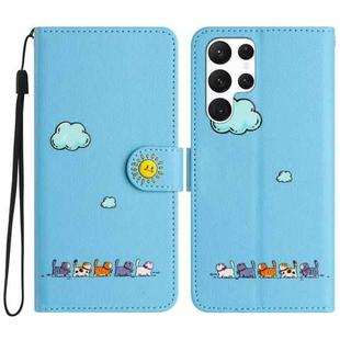 For Samsung Galaxy S23 Ultra 5G Cartoon Cats Leather Phone Case(Blue)