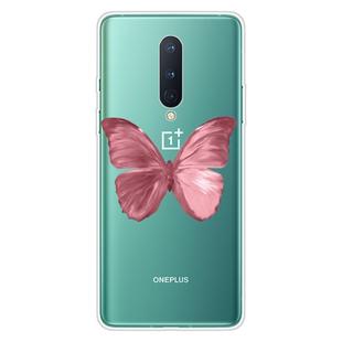 For OnePlus 8 Shockproof Painted Transparent TPU Protective Case(Red Butterfly)