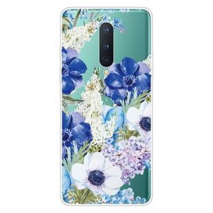 For OnePlus 8 Shockproof Painted Transparent TPU Protective Case(Blue  White Roses)