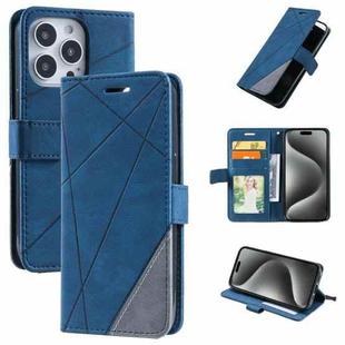 For iPhone 15 Pro Max Skin Feel Splicing Leather Phone Case(Blue)