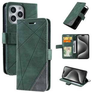 For iPhone 15 Pro Max Skin Feel Splicing Leather Phone Case(Green)