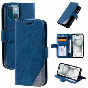 For iPhone 15 Skin Feel Splicing Leather Phone Case(Blue)