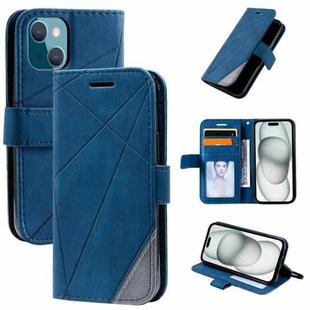 For iPhone 15 Plus Skin Feel Splicing Leather Phone Case(Blue)