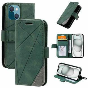 For iPhone 15 Plus Skin Feel Splicing Leather Phone Case(Green)