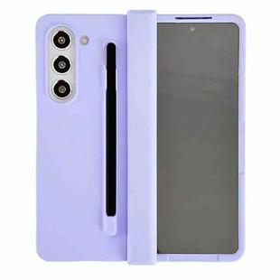 For Samsung Galaxy Fold5 3 in 1 Integrated PC Phone Case with Stylus(Sakura Purple)