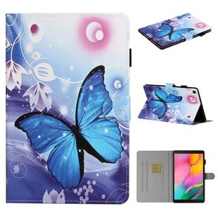 For Samsung Galaxy Tab A8.0 (2019) T290 Colored Drawing Pattern Horizontal Flip PU Leather Case with Holder & Card Slot(Blue Butterfly)