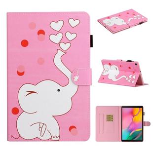 For Samsung Galaxy Tab A 10.1 (2019) T515 / T510 Colored Drawing Pattern Horizontal Flip PU Leather Case with Holder & Card Slot(Loving Elephant)
