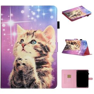For 7 inch Universal Tablet PC Colored Drawing Pattern Horizontal Flip PU Leather Case with Holder & Card Slot(Starry Cat)