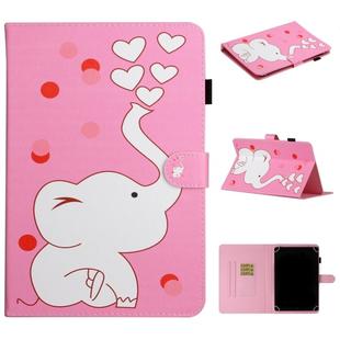 For 7 inch Universal Tablet PC Colored Drawing Pattern Horizontal Flip PU Leather Case with Holder & Card Slot(Loving Elephant)