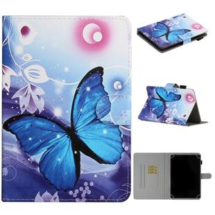 For 8 inch Universal Tablet PC Colored Drawing Pattern Horizontal Flip PU Leather Case with Holder & Card Slot(Blue Butterfly)