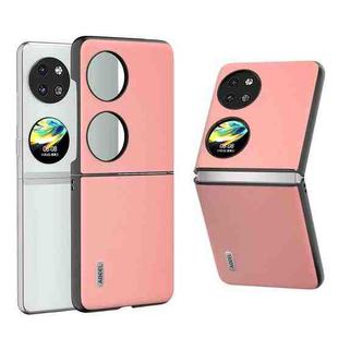For Huawei P60 Pocket ABEEL Genuine Leather Wave Black Edge Phone Case(Pink)