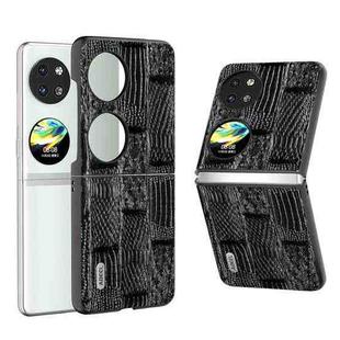 For Huawei P60 Pocket ABEEL Genuine Leather Mahjong Pattern Black Edge Phone Case(Black)