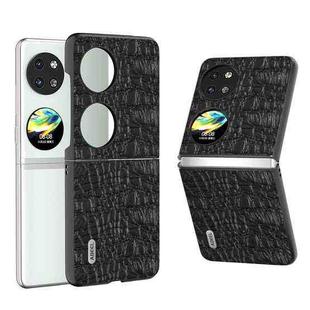 For Huawei P60 Pocket ABEEL Genuine Leather Canopy Black Edge Phone Case(Black)