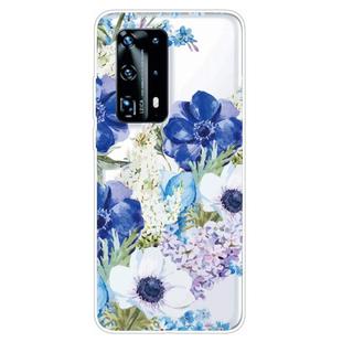For Huawei P40 Pro+ Shockproof Painted TPU Protective Case(Blue White Rose)