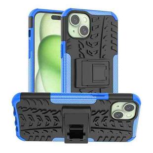 For  iPhone 15 Plus Tire Texture TPU + PC Phone Case with Holder(Blue)