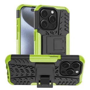For iPhone 15 Pro Tire Texture TPU + PC Phone Case with Holder(Green)