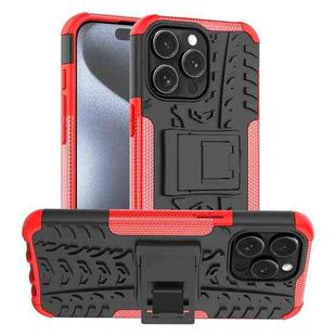 For  iPhone 15 Pro Max Tire Texture TPU + PC Phone Case with Holder(Red)