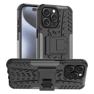 For  iPhone 15 Pro Max Tire Texture TPU + PC Phone Case with Holder(Black)