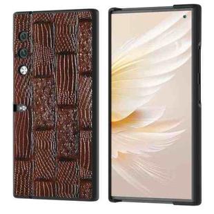 For Honor V Purse Genuine Leather Mahjong Pattern Black Edge Phone Case(Brown)