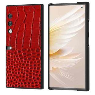 For Honor V Purse Genuine Leather Crocodile Pattern Black Edge Phone Case(Red)