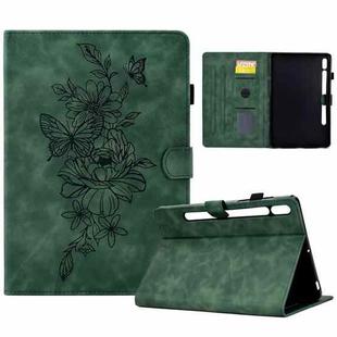 For Samsung Galaxy Tab S10 FE+ Peony Butterfly Embossed Leather Smart Tablet Case(Green)