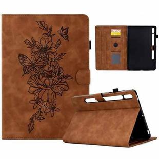For Samsung Galaxy Tab S10 FE+ Peony Butterfly Embossed Leather Smart Tablet Case(Brown)