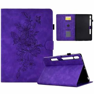 For Samsung Galaxy Tab S10 FE+ Peony Butterfly Embossed Leather Smart Tablet Case(Purple)