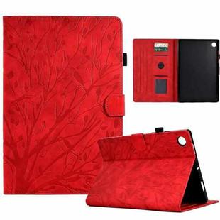 For Samsung Galaxy Tab A9+ Fortune Tree Embossed Leather Smart Tablet Case(Red)