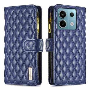 For Xiaomi Redmi Note 13 Pro Diamond Lattice Zipper Wallet Leather Flip Phone Case(Blue)