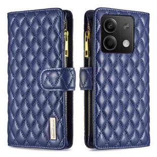 For Xiaomi Redmi Note 13 Diamond Lattice Zipper Wallet Leather Flip Phone Case(Blue)