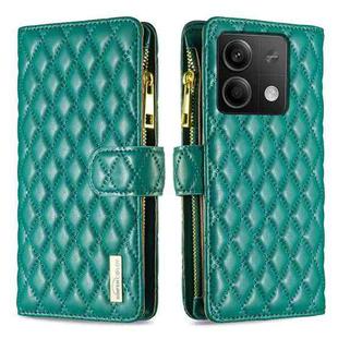 For Xiaomi Redmi Note 13 Diamond Lattice Zipper Wallet Leather Flip Phone Case(Green)