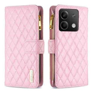 For Xiaomi Redmi Note 13 Diamond Lattice Zipper Wallet Leather Flip Phone Case(Pink)