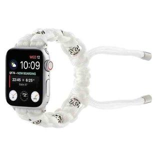For Apple Watch Series 9 45mm Silk Silver Beads Braided Watch Band(White)