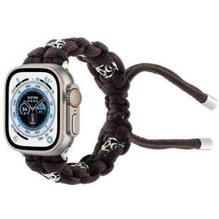 For Apple Watch Ultra 49mm Silk Silver Beads Braided Watch Band(Coffee)