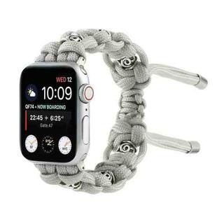 For Apple Watch Series 3 42mm Silk Silver Beads Braided Watch Band(Grey)