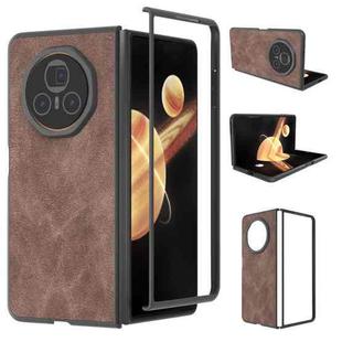 For Honor Magic V3 PU Leather Black Edge Phone Case(Coffee)