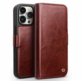 For iPhone 15 Pro QIALINO Classic 103 Buckle Genuine Leather Phone Case(Brown)