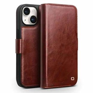 For iPhone 15 QIALINO Classic 103 Buckle Genuine Leather Phone Case(Brown)