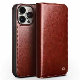 For iPhone 15 Pro Max QIALINO Classic Genuine Leather Phone Case(Brown)