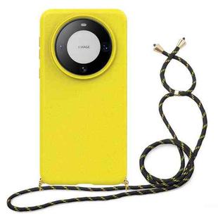 For Huawei Mate 60 Pro Wheat Straw Material + TPU Phone Case with Lanyard(Yellow)