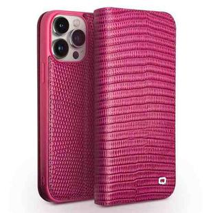 For iPhone 15 Pro Max QIALINO Little Crocodile Texture Genuine Leather Phone Case(Rose Red)