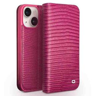 For iPhone 15 QIALINO Little Crocodile Texture Genuine Leather Phone Case(Rose Red)
