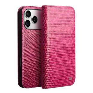 For iPhone 17 Pro Max QIALINO Little Crocodile Texture Genuine Leather Phone Case(Rose Red)