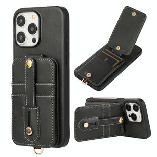 For iPhone 15 Pro Max 02 RFID Card Bag Cowhide Texture PU Phone Case(Black)